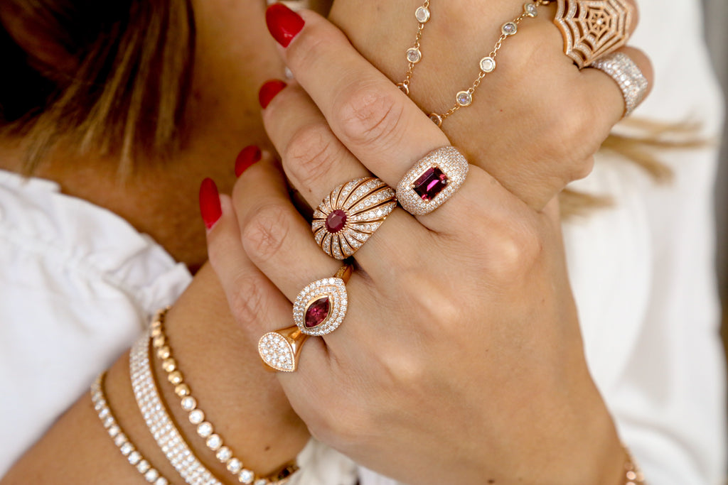 Pave Diamond & Red Tourmaline Ring