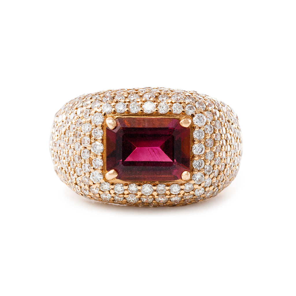 Pave Diamond & Red Tourmaline Ring