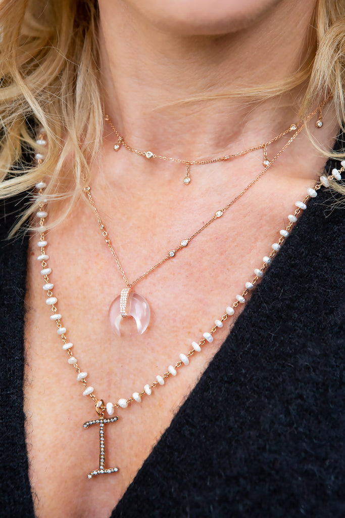 Pearl and Diamond Initial Pendant
