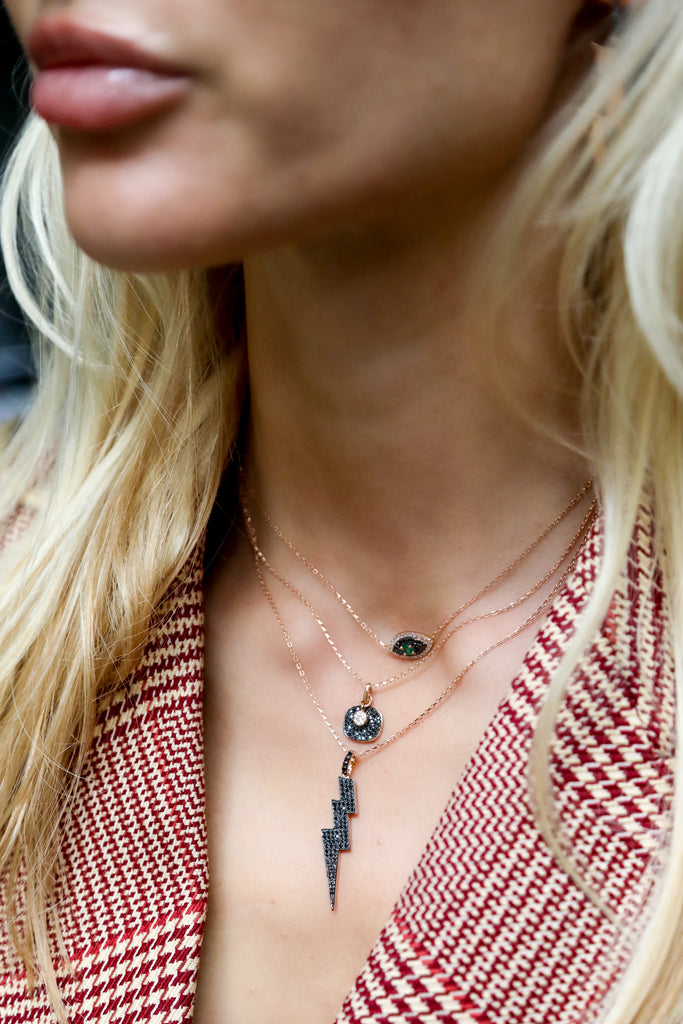Black Diamond & Emerald Evil Eye Necklace - LimeLiteJewellery.com