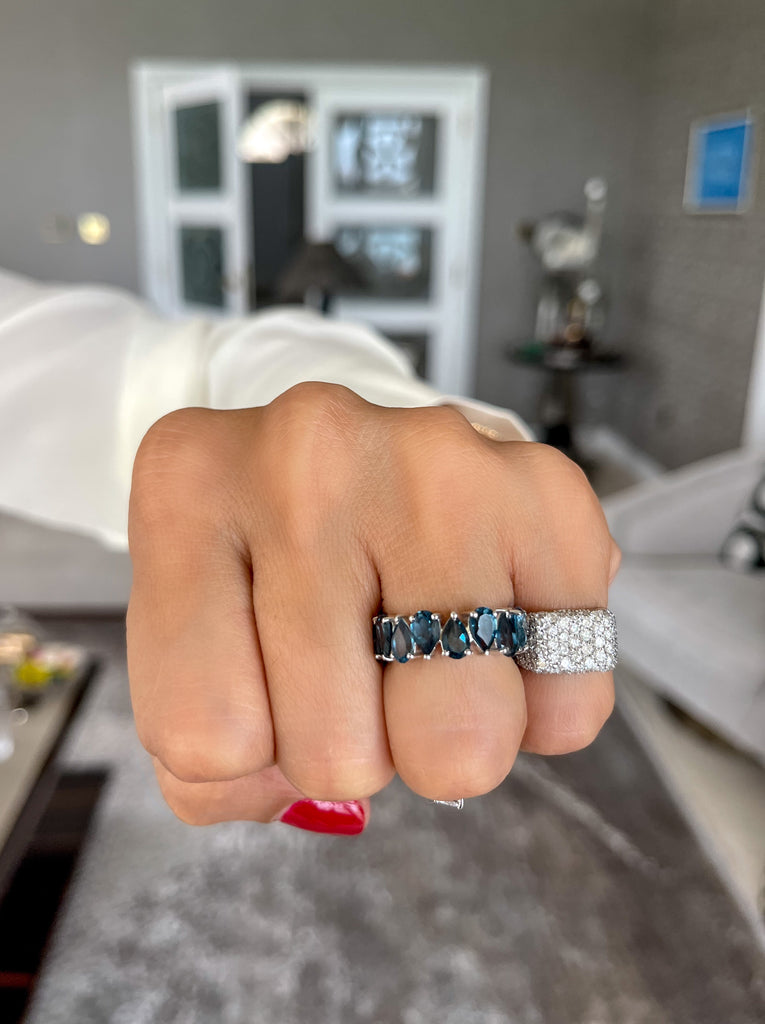 Pear-Shaped Blue Tourmaline Eternity Ring