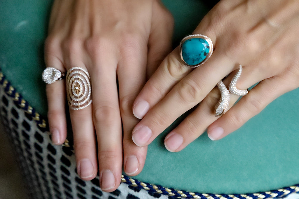 Turquoise & White Diamond Cocktail Ring - LimeLiteJewellery.com
