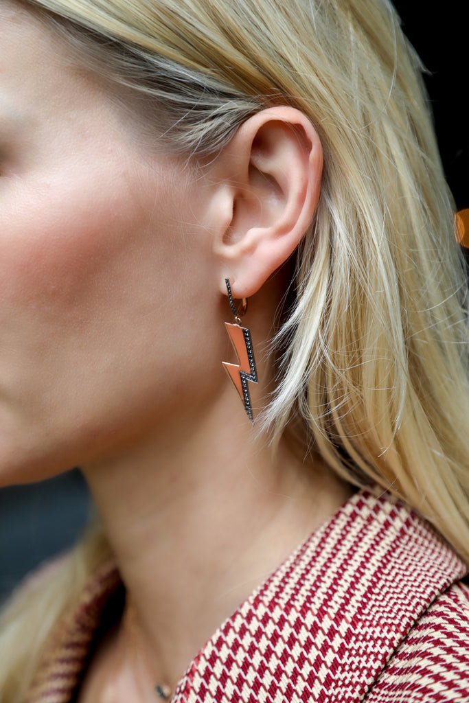 Rose Gold and Black Diamond Lightning Earrings - LimeLiteJewellery.com