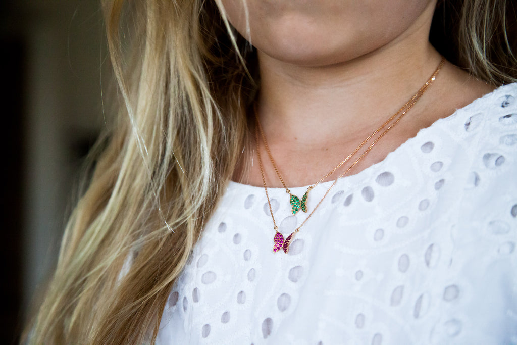 Butterfly Necklace Pink or Green - LimeLiteJewellery.com