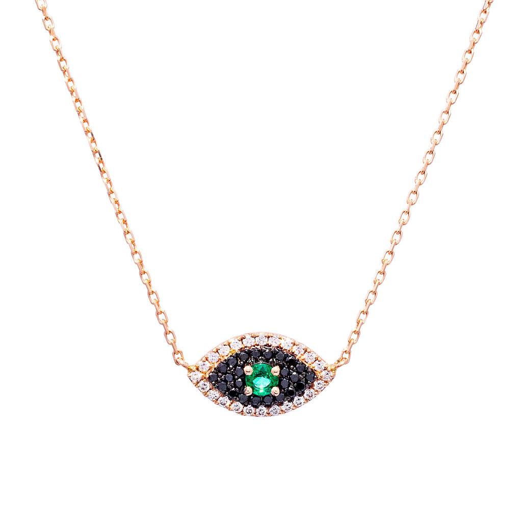 Black Diamond & Emerald Evil Eye Necklace - LimeLiteJewellery.com