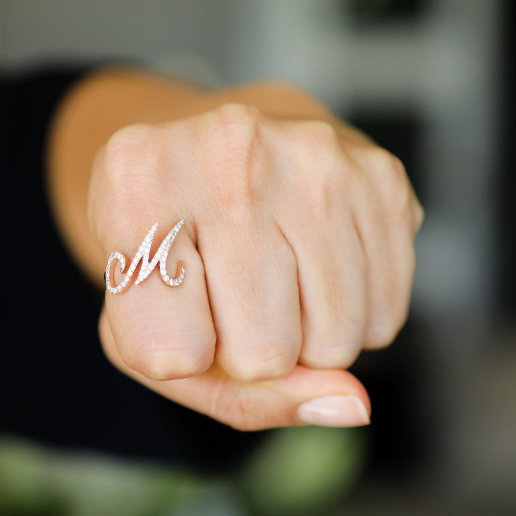 Diamond Initial Rings 17mm - LimeLiteJewellery.com