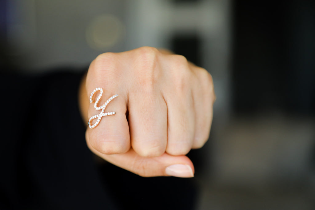 Diamond Initial Rings 20mm - LimeLiteJewellery.com