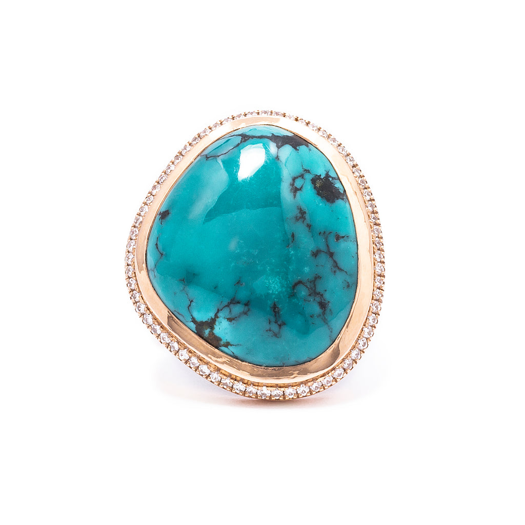 Turquoise & White Diamond Cocktail Ring - LimeLiteJewellery.com