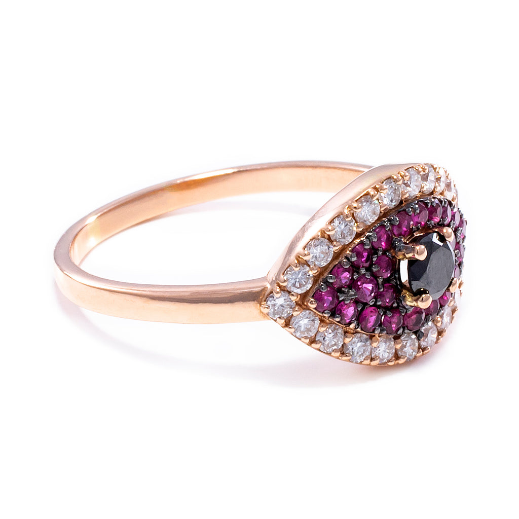 Pink with Black Evil Eye Ring