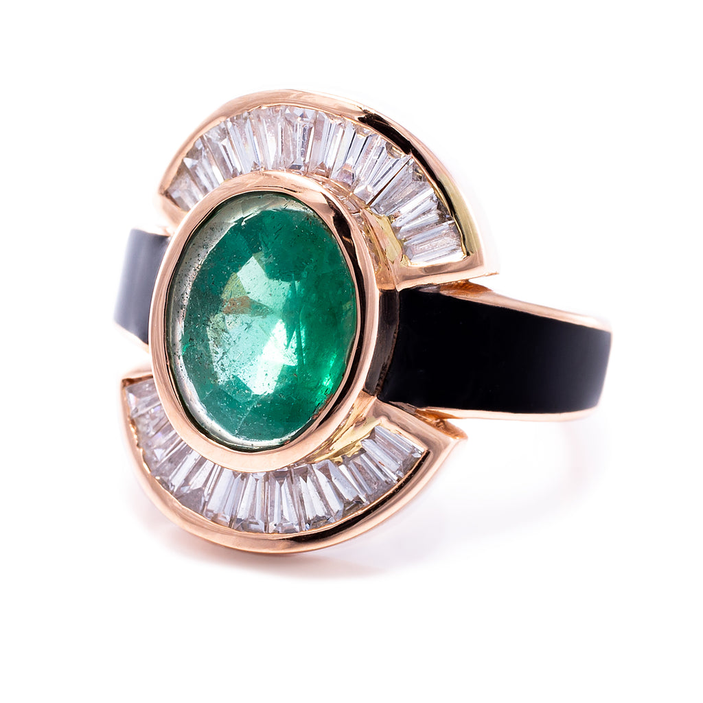 Emerald & Diamond Art Deco Ring