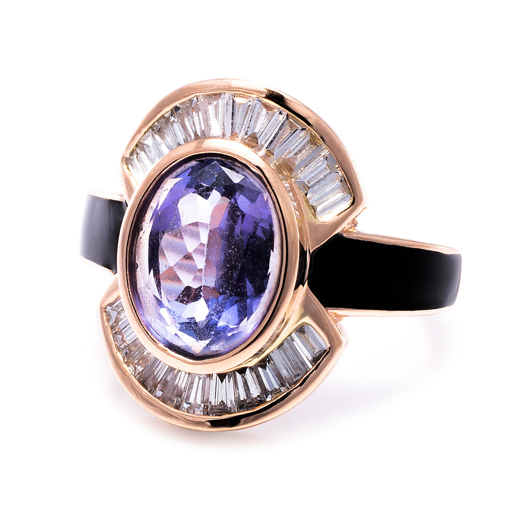 Tanzanite & Diamond Art Deco Pinky Ring