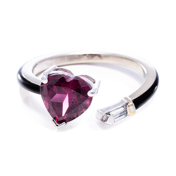 Enamel and Rubylite Heart Ring