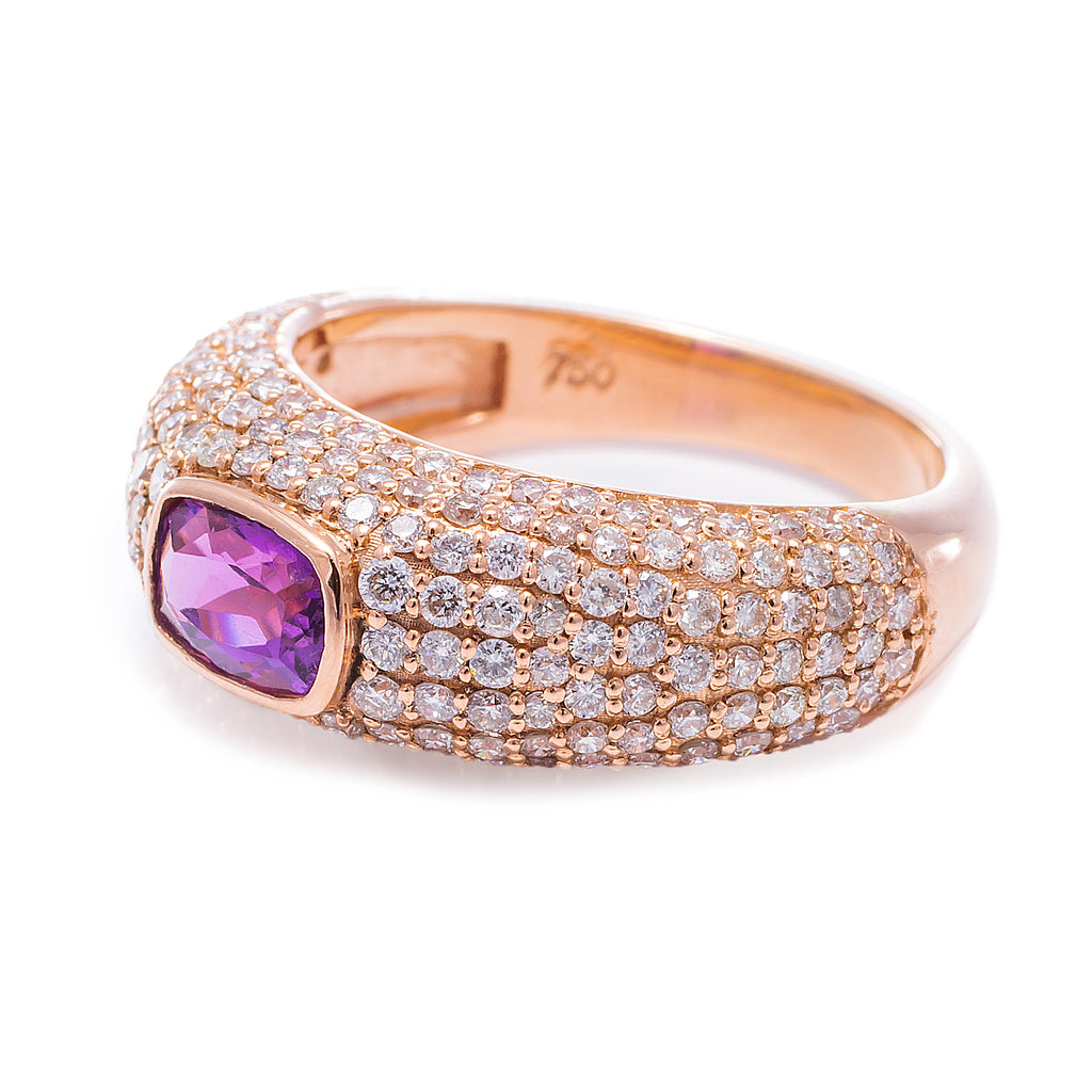Purple Tourmaline Pave Ring