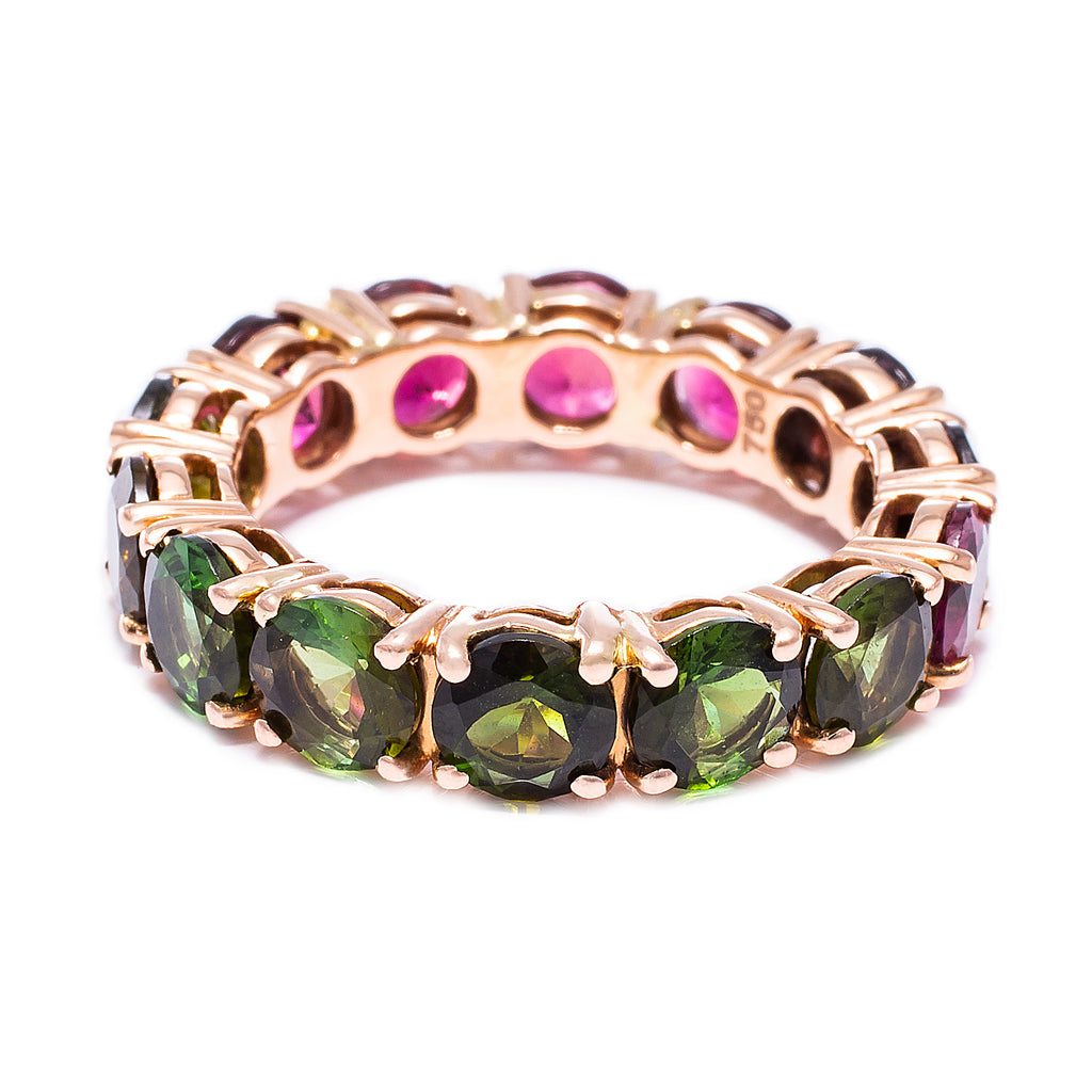 Dark Green / Pink Tourmaline Eternity Ring