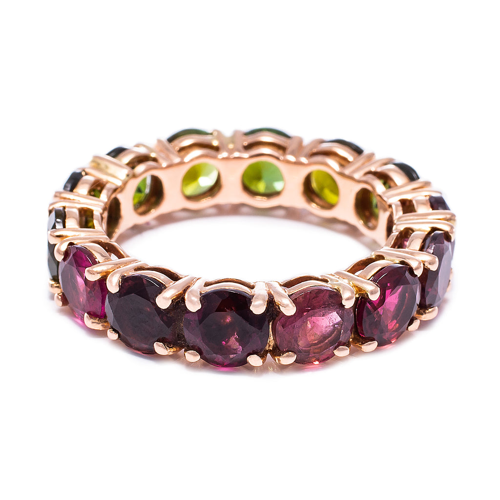 Dark Green / Pink Tourmaline Eternity Ring