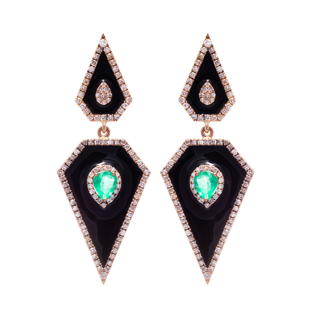 Black Enamel, Emerald & Diamond Earrings