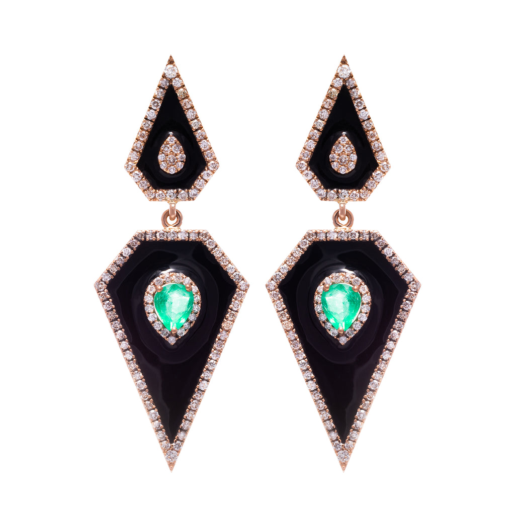 Black Enamel, Emerald & Diamond Earrings