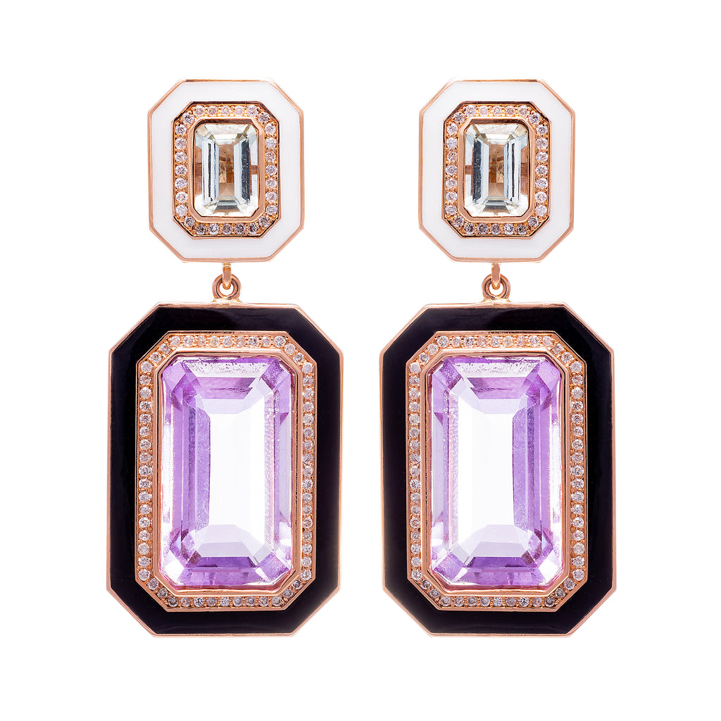 Amethyst and Enamel Drop Earrings
