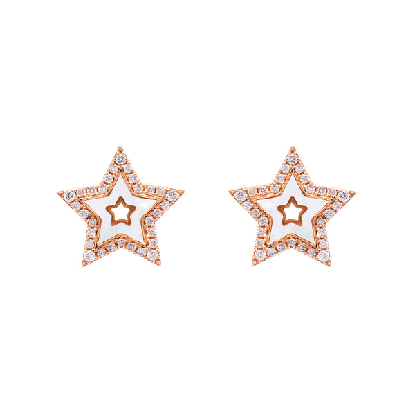 Small White Enamel & Diamond Star Earrings