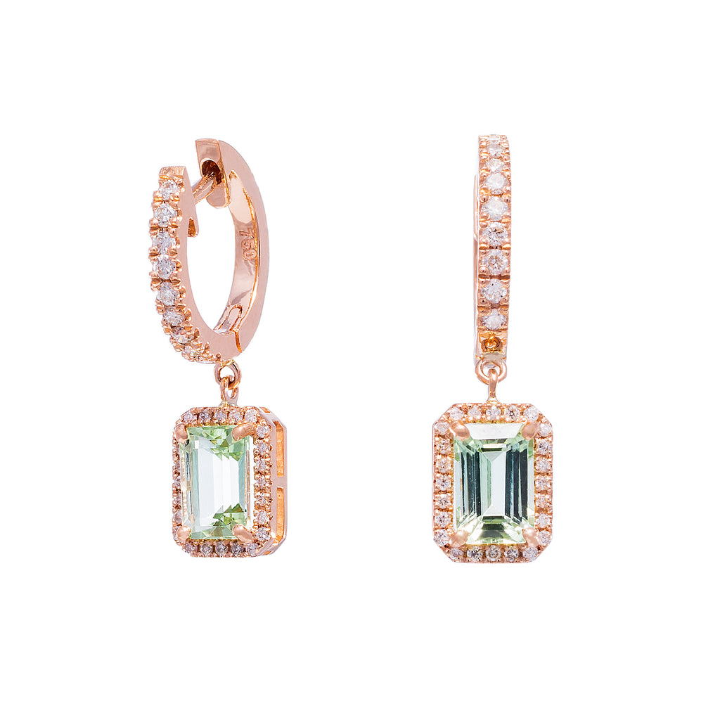 Green Tourmaline & Diamond Huggies