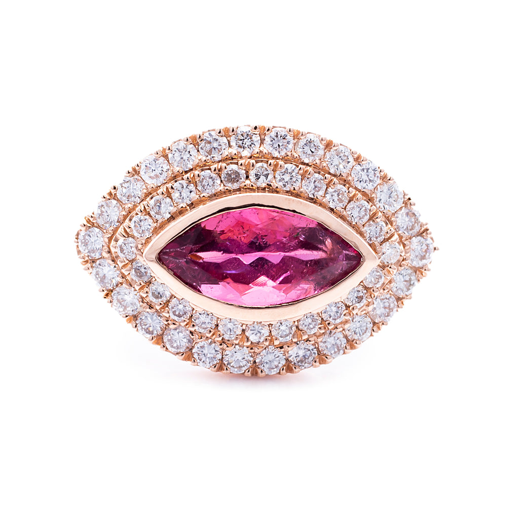 Tourmaline & Pave Evil Eye Ring