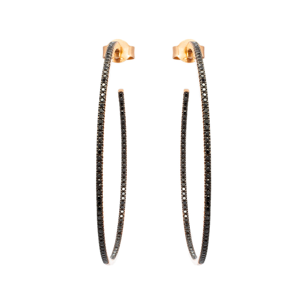 Thin Black Diamond Hoops - LimeLiteJewellery.com