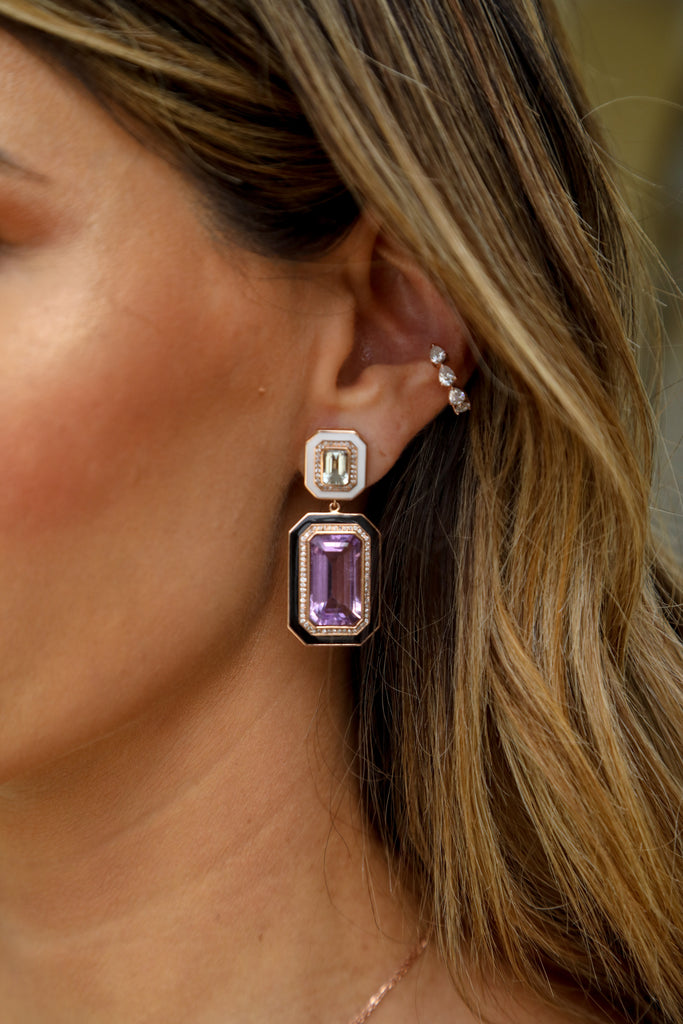Amethyst and Enamel Drop Earrings