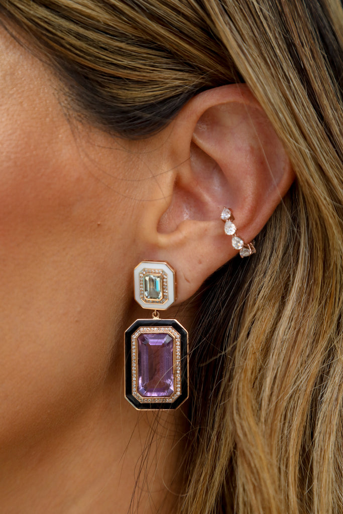 Amethyst and Enamel Drop Earrings