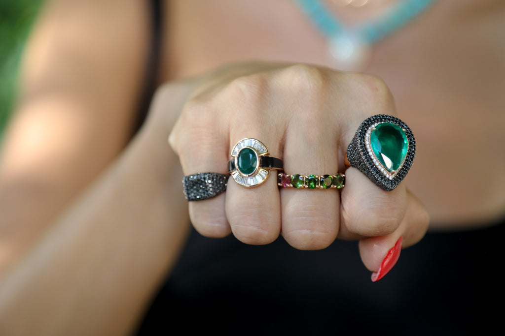 Dark Green / Pink Tourmaline Eternity Ring