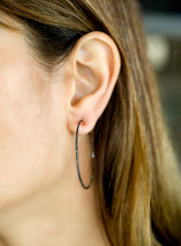 Thin Black Diamond Hoops - LimeLiteJewellery.com