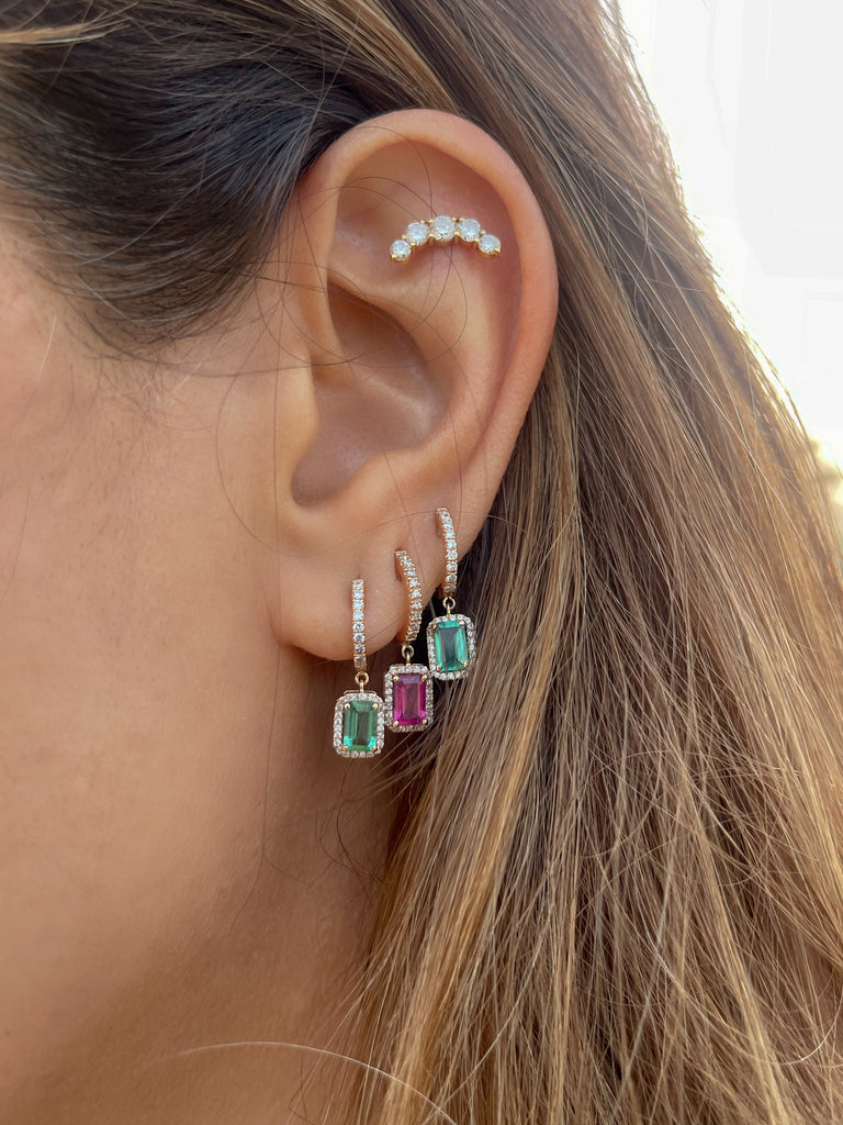 Green Tourmaline & Diamond Huggies