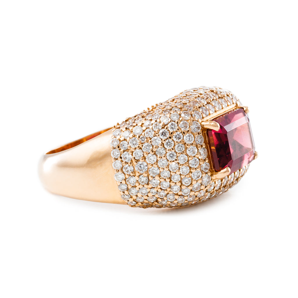Pave Diamond & Red Tourmaline Ring