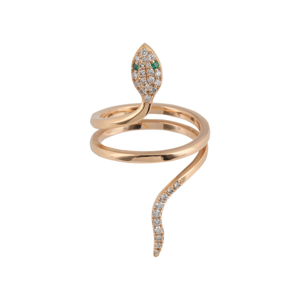 Diamond and Emerald Snake Ring