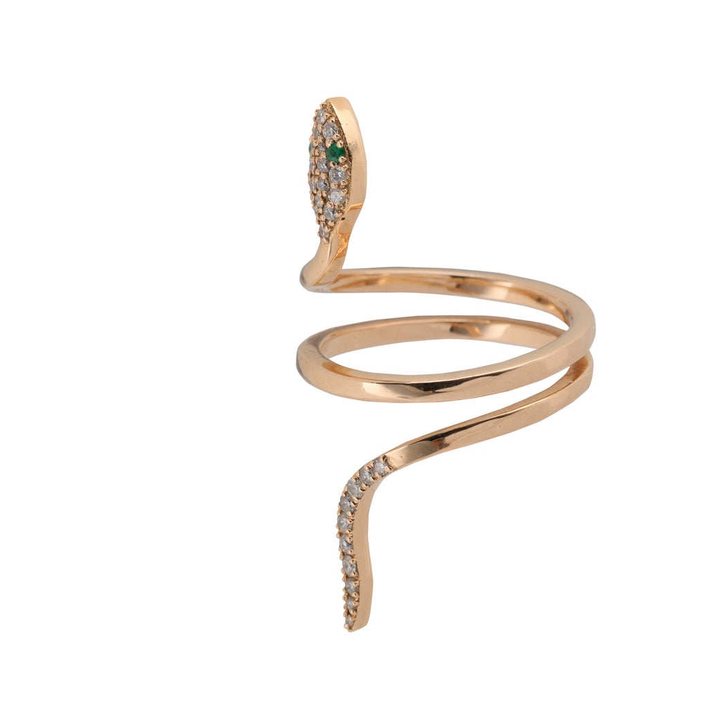 Diamond and Emerald Snake Ring