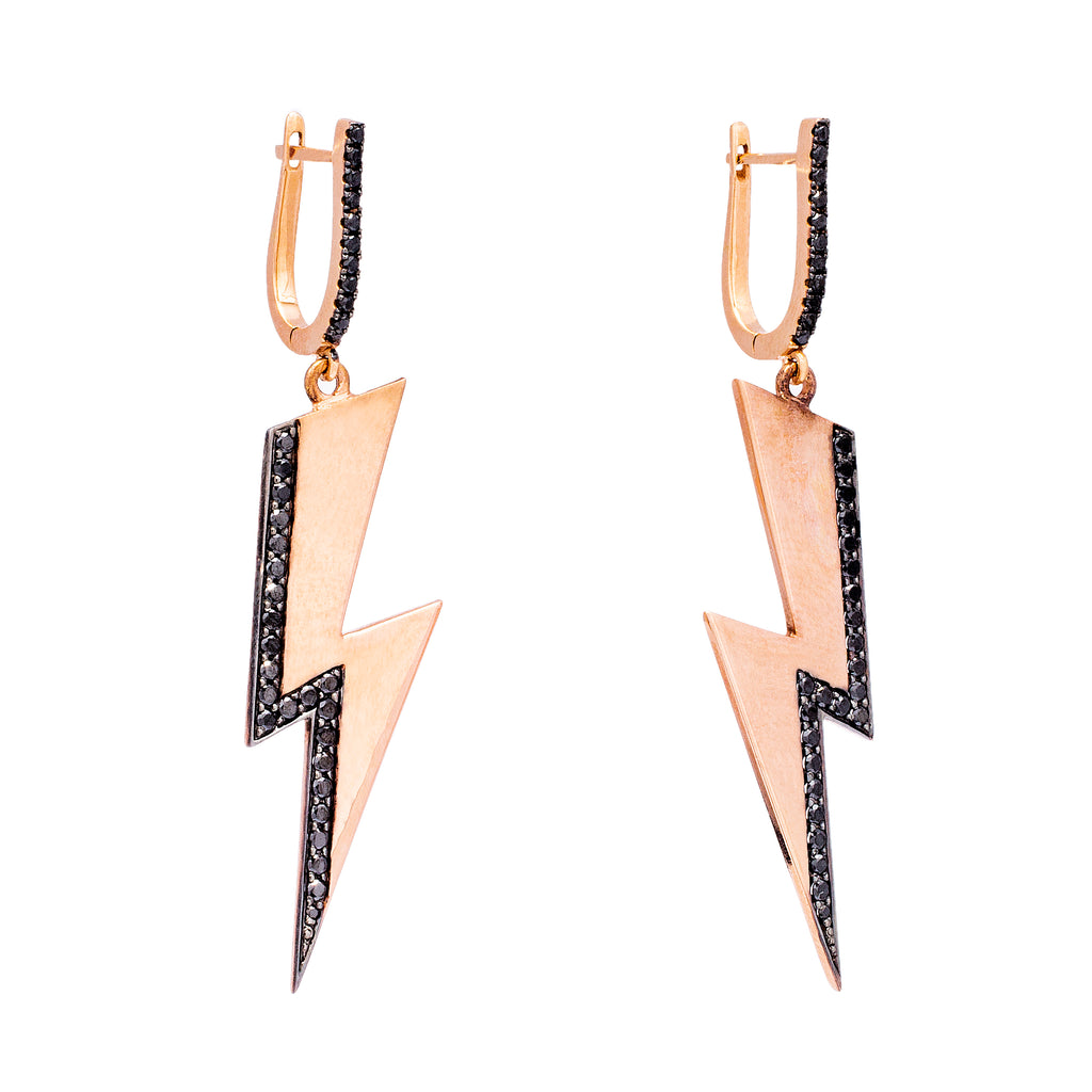 Rose Gold and Black Diamond Lightning Earrings - LimeLiteJewellery.com