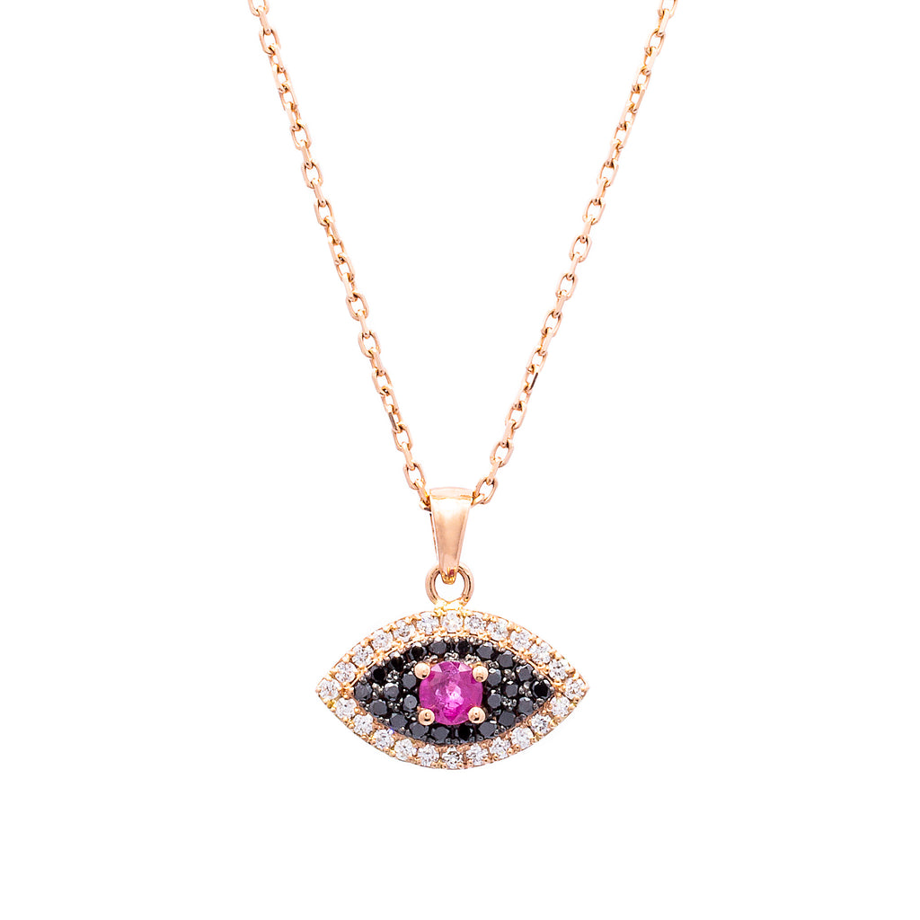 Black Diamonds and Ruby Evil Eye Necklace - LimeLiteJewellery.com