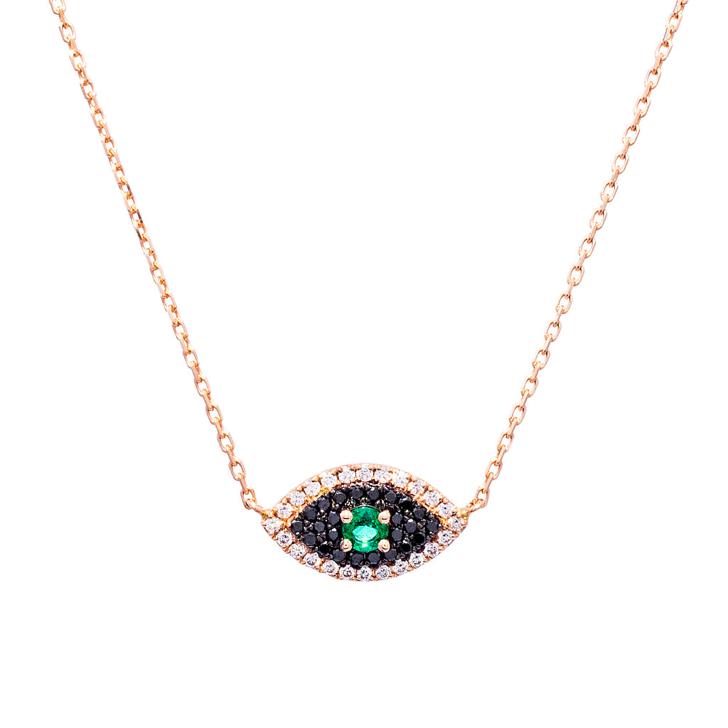 Black Diamond & Emerald Evil Eye Necklace - LimeLiteJewellery.com