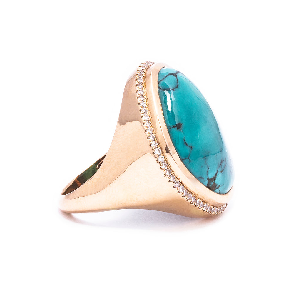 Turquoise & White Diamond Cocktail Ring - LimeLiteJewellery.com