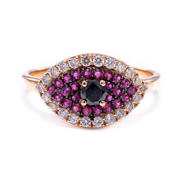 Pink with Black Evil Eye Ring
