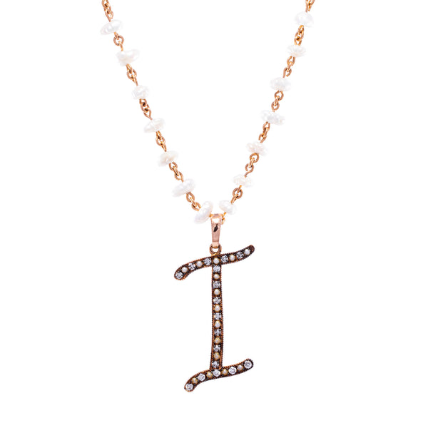 Pearl and Diamond Initial Pendant