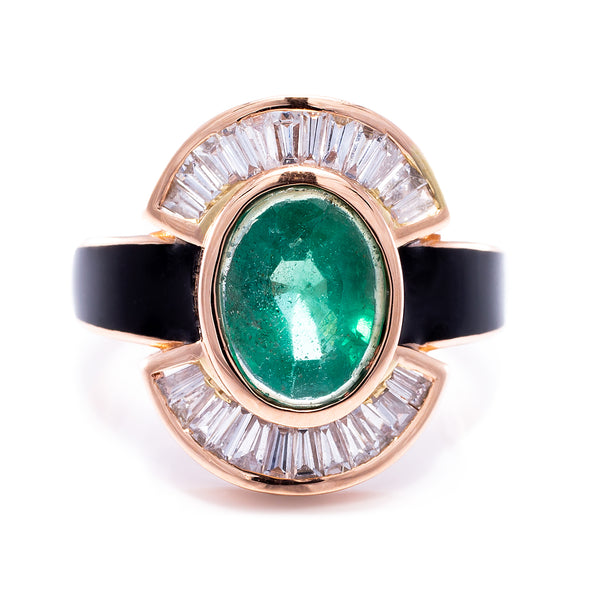 Emerald & Diamond Art Deco Ring