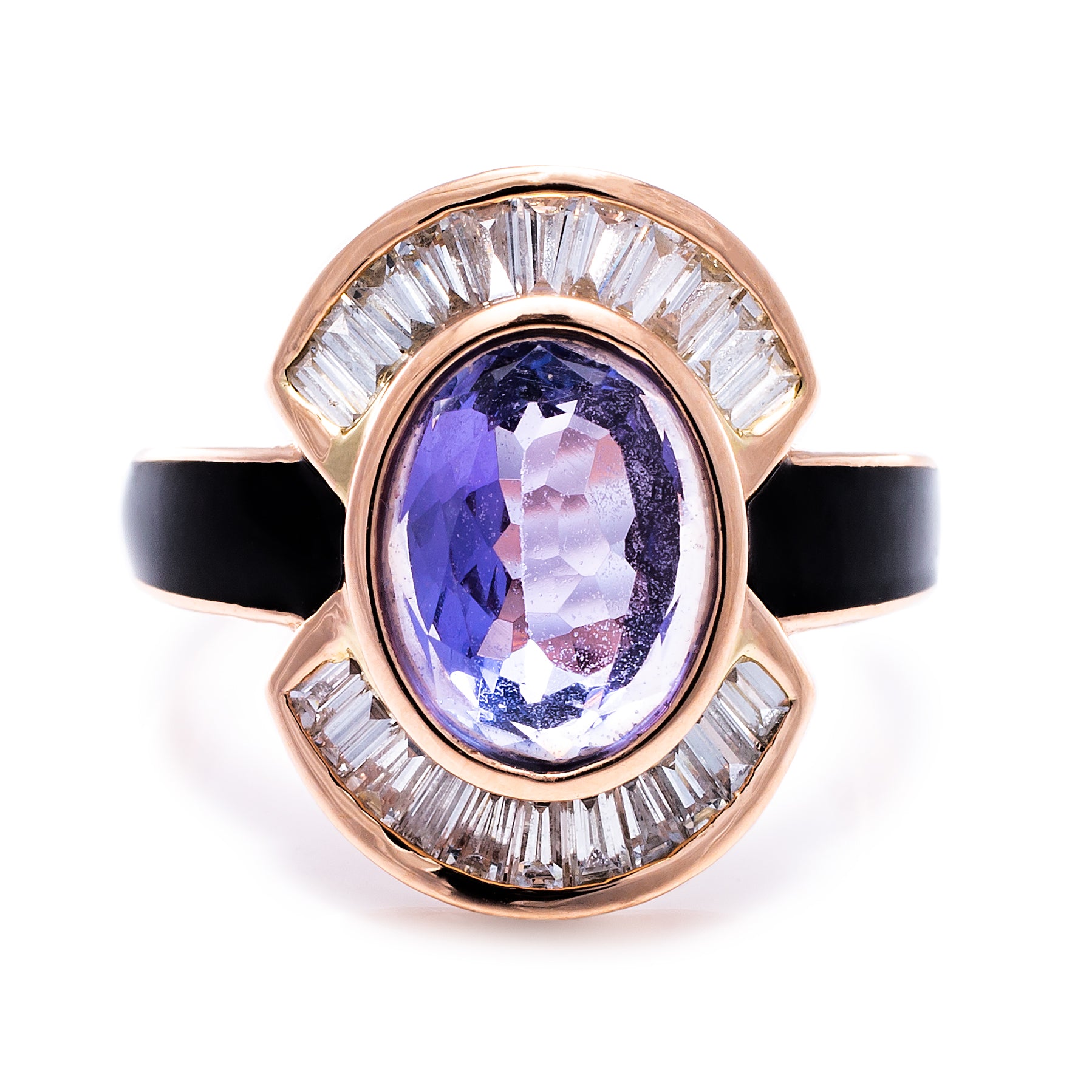 Tanzanite & Diamond Art Deco Pinky Ring LimeLite Jewellery