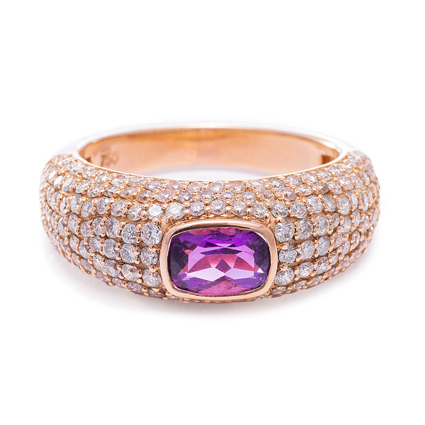 Purple Tourmaline Pave Ring