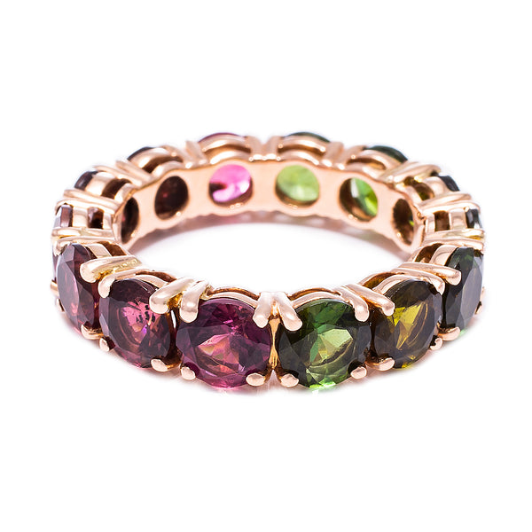 Dark Green / Pink Tourmaline Eternity Ring