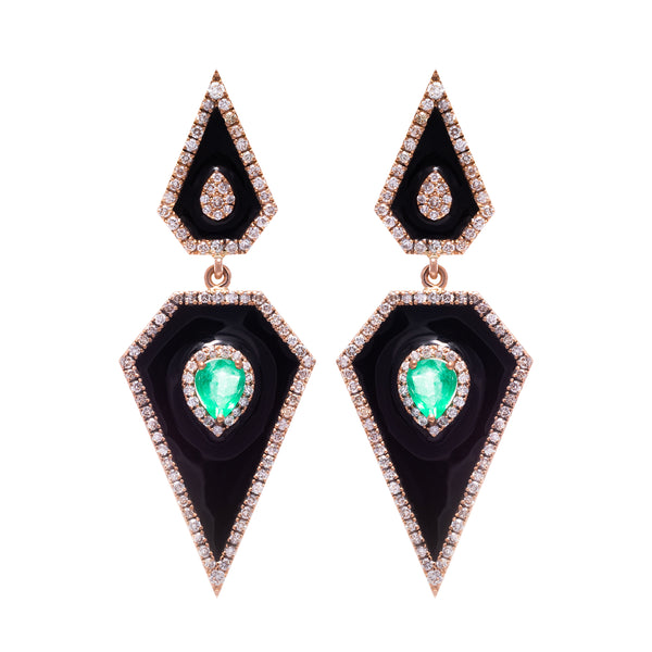Black Enamel, Emerald & Diamond Earrings