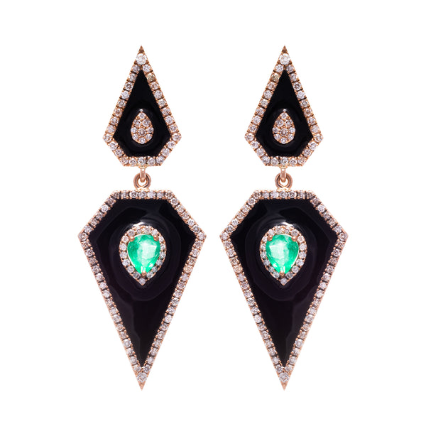 Black Enamel, Emerald & Diamond Earrings