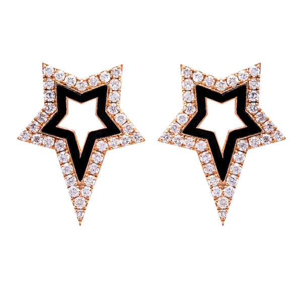 Black Enamel & Diamond Star Earrings