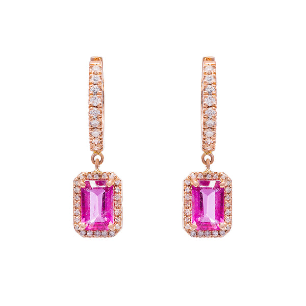 Pink Tourmaline & Diamond Huggies