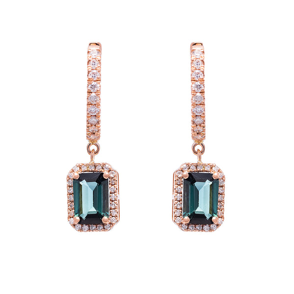 Dark Green Tourmaline & Diamond Huggies
