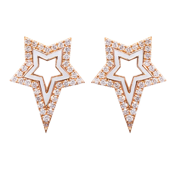 White Enamel & Diamond Star Earrings
